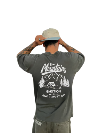 Men's Mountains Back Print Oversized Tee